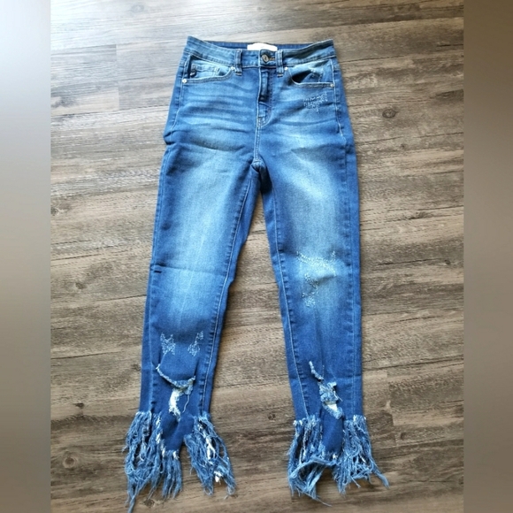 Kancan Distressed Ankle Medium Wash Denim Jeans - Picture 1 of 3